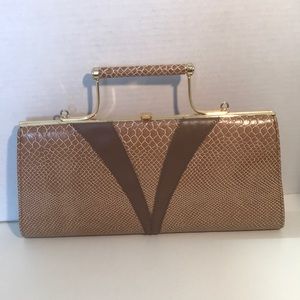 Vintage Faux Python Handbag with crossbody strap Made in England
